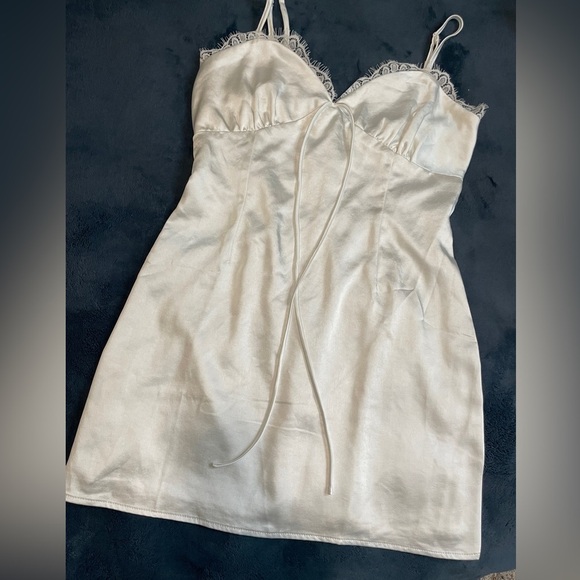 Lioness | Shimmering Satin Mini Slip Dress w/ Lace Trim - Picture 1 of 9